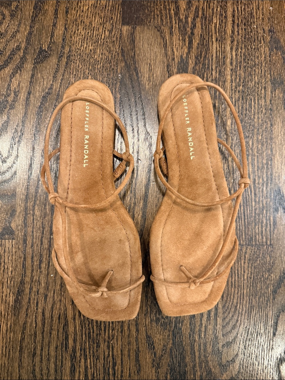 Loeffler Randall Tan Suede Knot-Strap Toe-Ring Sandals
